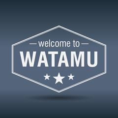 welcome to Watamu hexagonal white vintage label