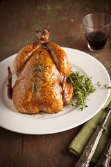 Grilled turkey on wooden plate for christmas and thanks giving