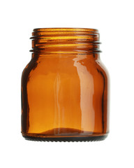 Short Brown Glass Bottle Wide Mouth isolated on white background