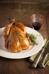 Grilled turkey wooden background for christmas and thanks giving