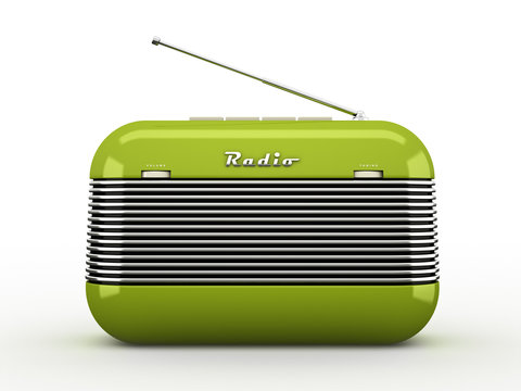 Old green vintage retro style radio receiver isolated on white b