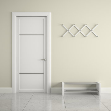 Hall with  white door and  hanger