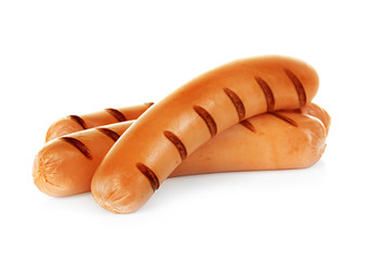 Grilled sausages isolated on white background