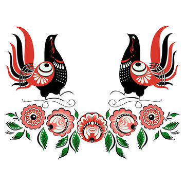 vector bird folklore Gorodets 2