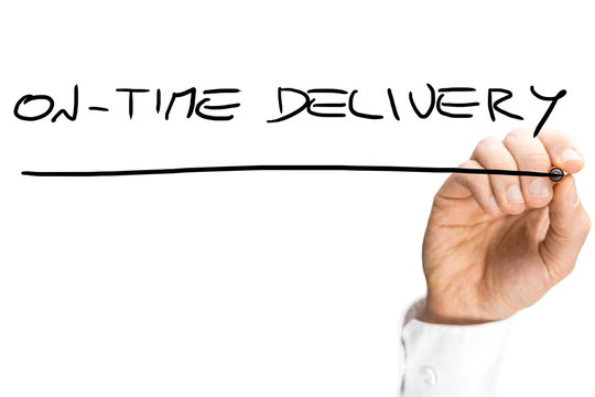 Man Writing A Handwritten Message On Time Delivery