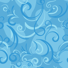Fototapeta na wymiar blue seamless with swirl and petal for textile background