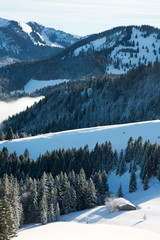 Hütte im Winter in den Alpen