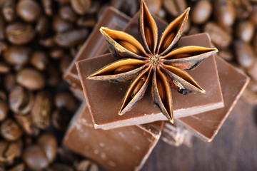 Macro shot to anise, chocolate and coffee beans