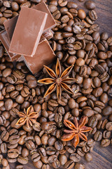 The chocolate, coffee beans and anise
