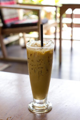 iced coffee on wood table