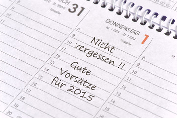 Gute Vorsätze für Neujahr 2015 im Kalender