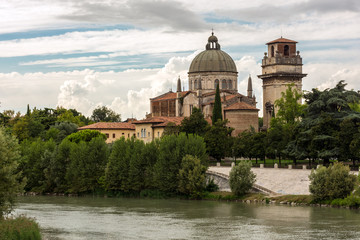 Fototapeta na wymiar Church San Giorgio by the Adige river, Verona Italy