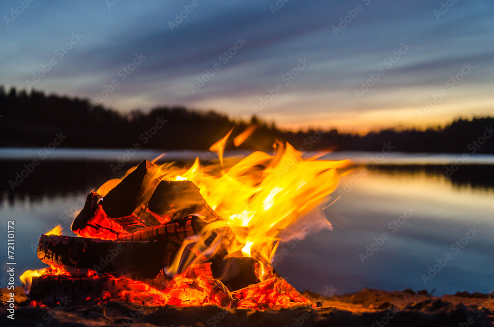 Wall mural bonfire on the beach sand