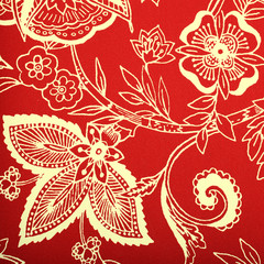Red vintage wallpaper with white vignette victorian pattern