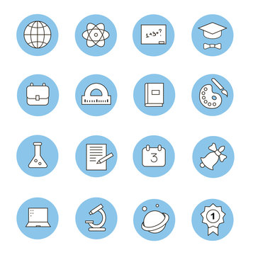 Education and learning flat thin line  icons set, modern vector