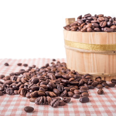 Studio Shot of Coffee Beans in a wooden bucket