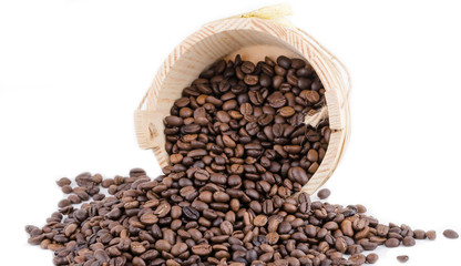Coffee bean in wooden bucket
