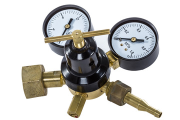 Gas pressure regulator with manometer, isolated with clipping pa