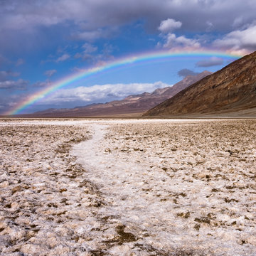 Rainbow over Badwater in Death Valley