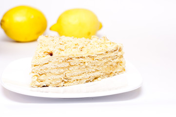 slice of pie with lemons, focus is on the front of the cake