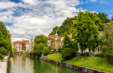 Fototapeta na wymiar The Ljubljanica river in Ljubljana - Slovenia