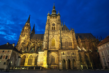 Fototapeta premium St. Vitus Cathedral at evening in Prague, Czech Republic