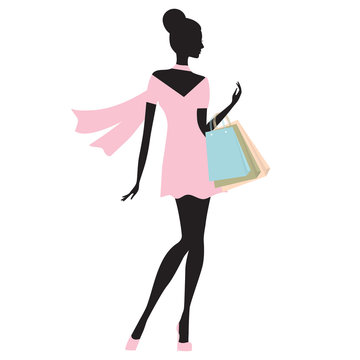 pink dress silhouette woman shopping clip art preview
