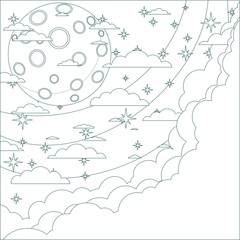 Illustration of a Cartoon moon with space for text in the clouds © alekseiveprev