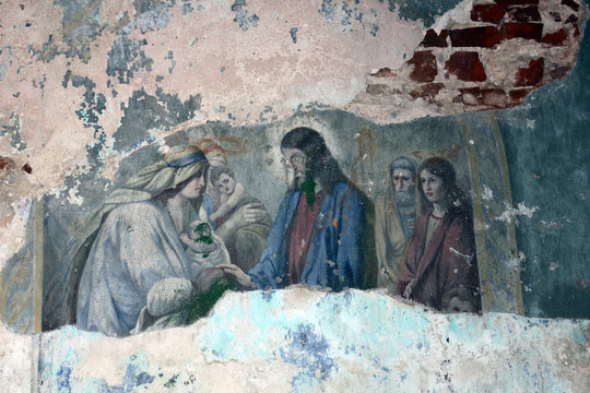 Fresco fragment in old orthodox church
