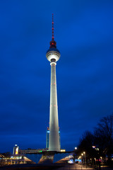 Fernsehturm (Television Tower) by night in Berlin, Germany