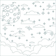 Illustration of a Cartoon moon with space for text in the clouds