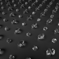 3d clear sparkling brilliants, diamonds on black background