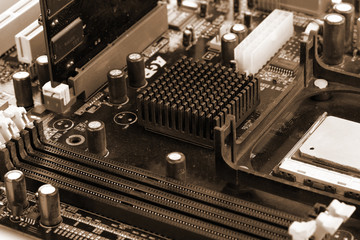 Modern electronic board. Motherboard close-up