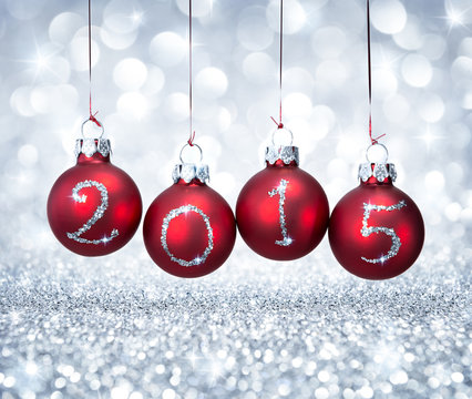 happy new year 2015 with red balls xmas