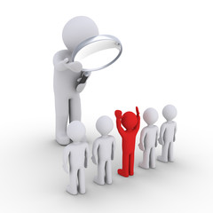 Person examining people and one is different