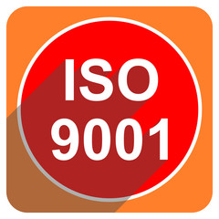 iso 9001 red flat icon isolated