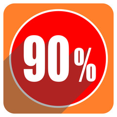 90 percent red flat icon isolated