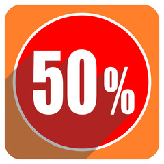 50 percent red flat icon isolated