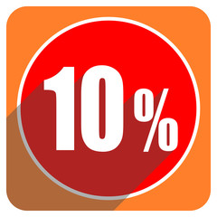 10 percent red flat icon isolated