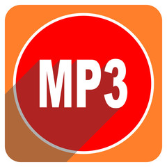 mp3 red flat icon isolated
