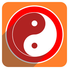 ying yang red flat icon isolated