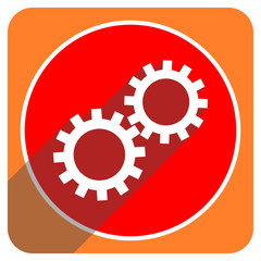 gears red flat icon isolated