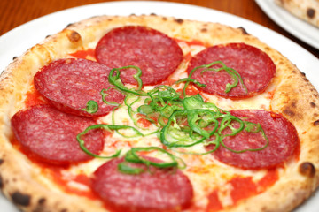 おいしい　サラミとピーマンのピザ