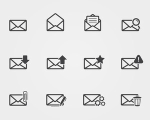 Flat black Email icons set
