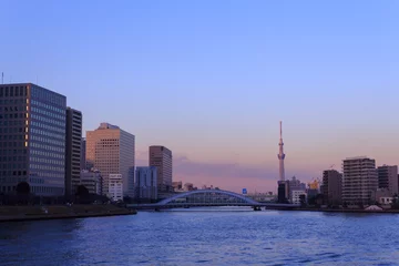 Gordijnen Eitai bridge and Skyscraper in Tokyo at dusk © Scirocco340
