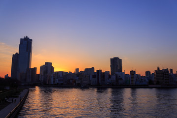 Fototapeta na wymiar Skyscraper in Tokyo at dusk