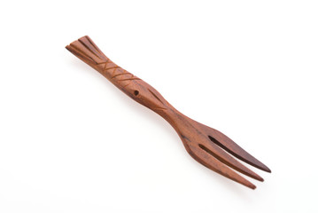 Wooden fork isolated on white background