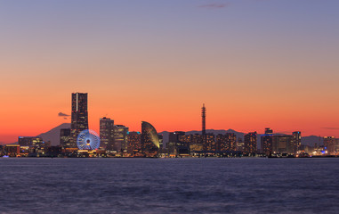 Skyscraper at Minatomirai, Yokohama in the twilight