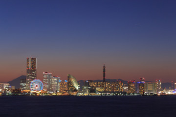 Fototapeta na wymiar Skyscraper at Minatomirai, Yokohama in the twilight