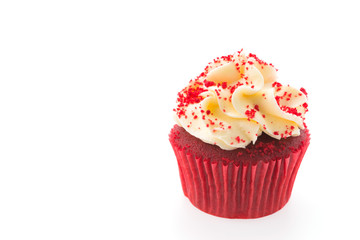 Red velvet cupcakes isolated on white